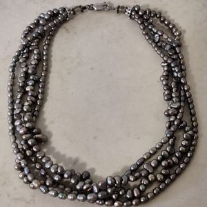 Genuine Cultured Peacock Black Pearls Necklace Silver 925 Clasp Handmade